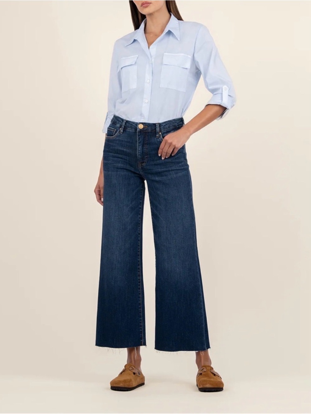 Kut From The Cloth Meg Fab Ab High Rise Raw Hem Wide Leg Jeans Sz 12 inseam 27”